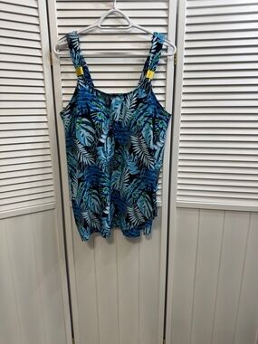 Blue Tropical Print Womens Tank Top